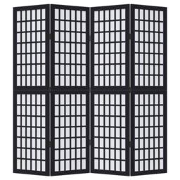 Berkfield Home Room Divider 4 Panels Black Solid Wood Paulownia - thumbnail 4