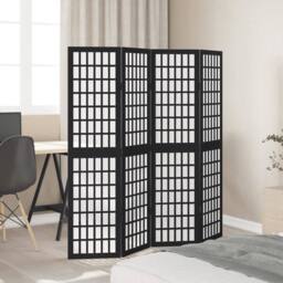 Berkfield Home Room Divider 4 Panels Black Solid Wood Paulownia - thumbnail 1