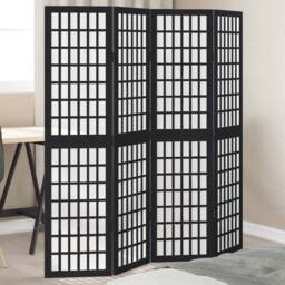 Berkfield Home Room Divider 4 Panels Black Solid Wood Paulownia - thumbnail 2