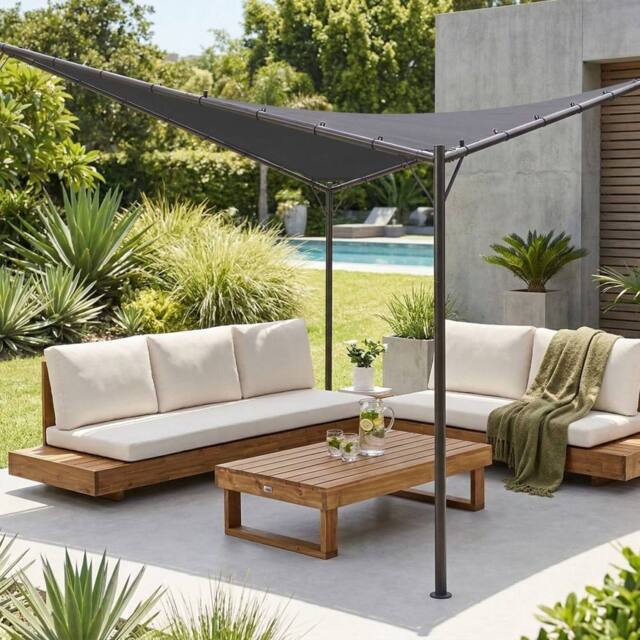 Wyld and Coco Pergola Dark Grey Polyester Steel 300 x 300 cm - image 1