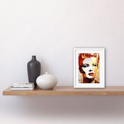 "Artery8 Wall Art Print Woman with Red Lipstick Retro Glam Face Portrait Liquid Gold Paint Linocut Teen Room Artwork Framed 9X7 Inch - Size: W7"" x H9""" - thumbnail 2