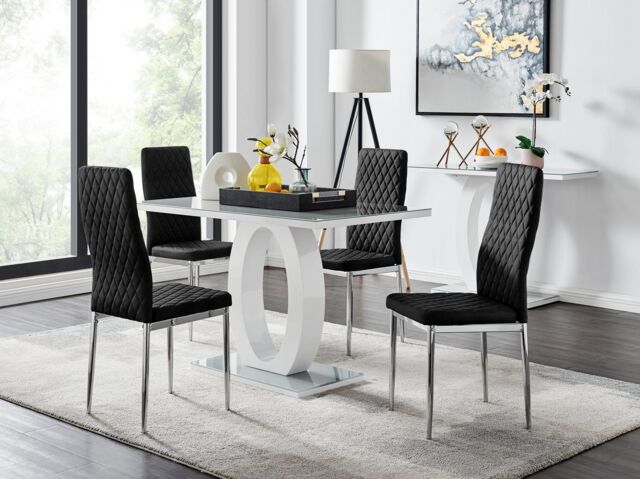 FurnitureboxUK Giovani 4 Grey Dining Table & 4 Velvet Milan Chairs in Black - image 1