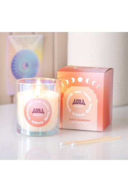 KDMD Aura Energy Juicy Raspberry Iridescent Candle-35H Burn, Vibrant Aroma in Peach - image 1