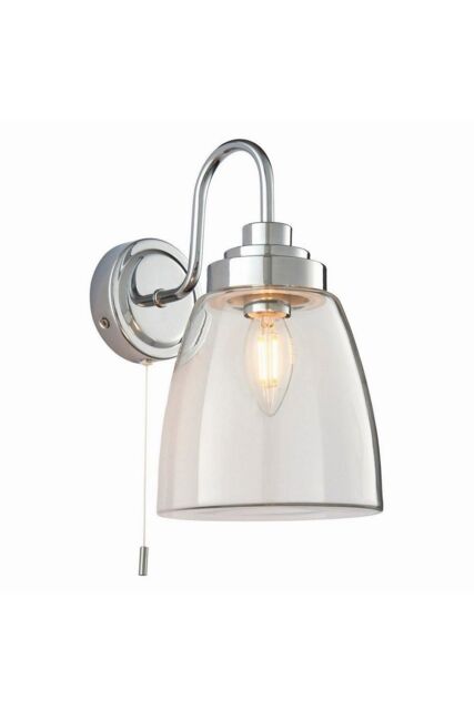 Netlighting Ashbury LED 1 Light Bathroom Wall Glass Chrome Plate IP44 LED E14 in Grey - image 1