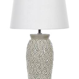 Wyld and Coco 48cm Grey Ceramic Lamp - Ornamental Pattern with Empire Cotton Shade - thumbnail 2
