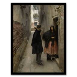 Artery8 John Singer Sargent Framed Wall Art Print Narrow Street in Venice in Grey - Size: A4 - thumbnail 1