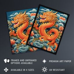 "Artery8 Wall Art Print Fantasy China Dragon Traditional Orange Clouds 2024 China Year Of The Dragon Poster in Red - Size: W24"" x H32""" - thumbnail 2