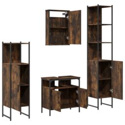 Berkfield Home 4 Piece Bathroom Furniture Set Smoked Oak Engineered Wood in Brown - thumbnail 6