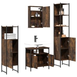Berkfield Home 4 Piece Bathroom Furniture Set Smoked Oak Engineered Wood in Brown - thumbnail 4
