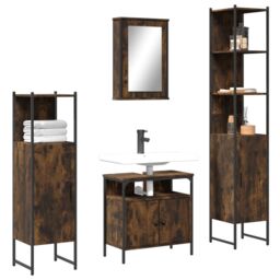 Berkfield Home 4 Piece Bathroom Furniture Set Smoked Oak Engineered Wood in Brown - thumbnail 1