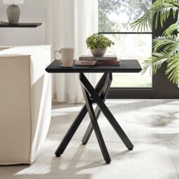 FurnitureboxUK Leonardo Square Black Wood Veneer Side Table - thumbnail 2
