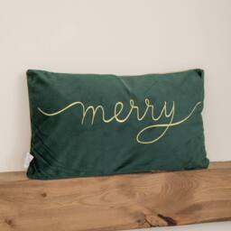 Samuel Alexander 49cm Dark Green Christmas Decorative Merry Cushion with Gold Detail - thumbnail 3