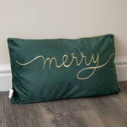 Samuel Alexander 49cm Dark Green Christmas Decorative Merry Cushion with Gold Detail - thumbnail 7