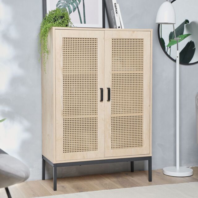 VonHaus Lena Rattan Effect Tall Living Room Storage Sideboard in Brown - image 1