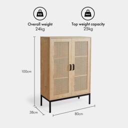 VonHaus Lena Rattan Effect Tall Living Room Storage Sideboard in Brown - thumbnail 6