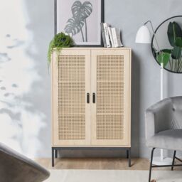 VonHaus Lena Rattan Effect Tall Living Room Storage Sideboard in Brown - thumbnail 3