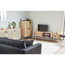 VonHaus Lena Rattan Effect Tall Living Room Storage Sideboard in Brown - thumbnail 5