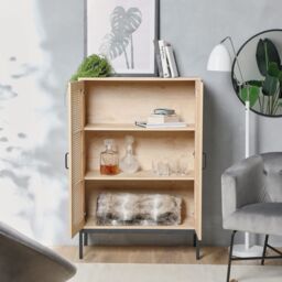 VonHaus Lena Rattan Effect Tall Living Room Storage Sideboard in Brown - thumbnail 4