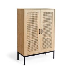 VonHaus Lena Rattan Effect Tall Living Room Storage Sideboard in Brown - thumbnail 2