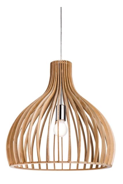 Netlighting Cadiz 1 Light Cage Ceiling Pendant Natural Wood E27 in Black