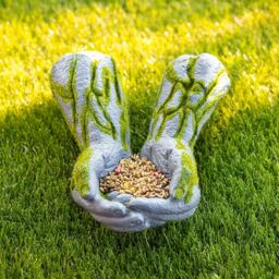 Marco Paul Giving Open Hands Wall Mounted Bird Feeder in Stone - thumbnail 1