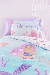 Bedlam Women's 'Mermaid' Vibes Reversible Duvet Cover Set in Aqua - Size: Single - thumbnail 2