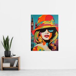 Artery8 Wall Art Print 1960s London Chic Retro Neon Orange Blue Woman Portrait With Big Ben Vibrant Bold Bright Colourful Painting Poster - thumbnail 4