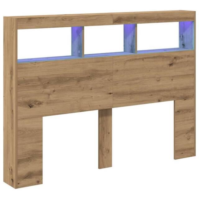Berkfield Home Headboard Cabinet with LED Artisan Oak 140x17x102 cm in Brown - Size: 140 x 17 x 102 cm - image 1