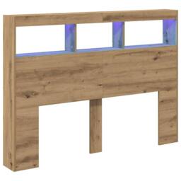 Berkfield Home Headboard Cabinet with LED Artisan Oak 140x17x102 cm in Brown - Size: 140 x 17 x 102 cm