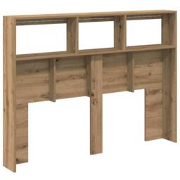 Berkfield Home Headboard Cabinet with LED Artisan Oak 140x17x102 cm in Brown - Size: 140 x 17 x 102 cm - thumbnail 9