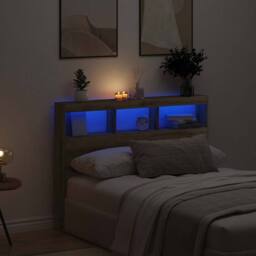 Berkfield Home Headboard Cabinet with LED Artisan Oak 140x17x102 cm in Brown - Size: 140 x 17 x 102 cm - thumbnail 2