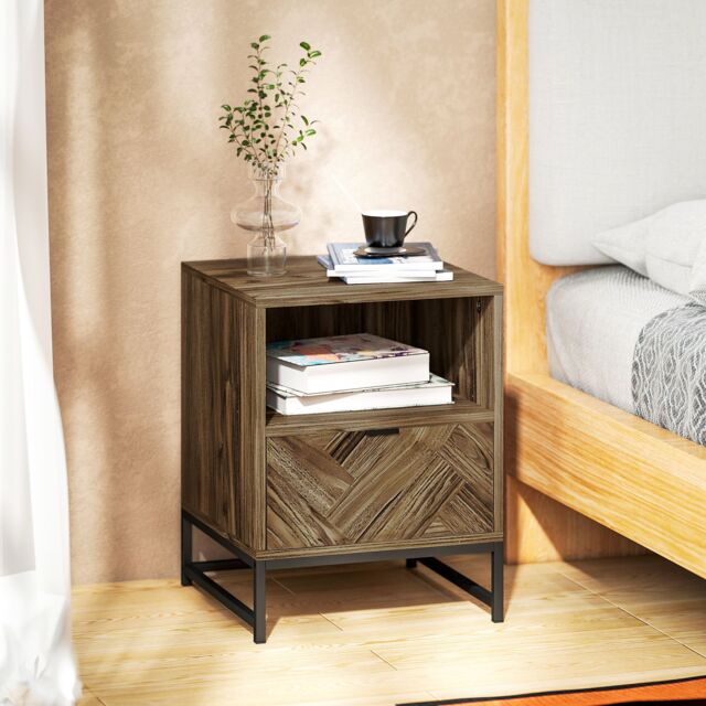 HOMCOM Bedside Table, Sofa Side Table W/ Drawer & Shelf Living Room, Bedroom in Brown - image 1