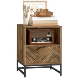 HOMCOM Bedside Table, Sofa Side Table W/ Drawer & Shelf Living Room, Bedroom in Brown - thumbnail 2