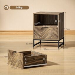 HOMCOM Bedside Table, Sofa Side Table W/ Drawer & Shelf Living Room, Bedroom in Brown - thumbnail 3