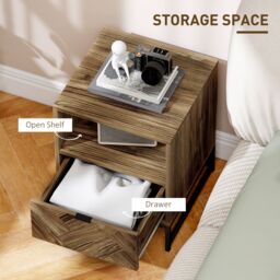 HOMCOM Bedside Table, Sofa Side Table W/ Drawer & Shelf Living Room, Bedroom in Brown - thumbnail 6
