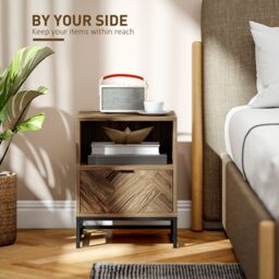 HOMCOM Bedside Table, Sofa Side Table W/ Drawer & Shelf Living Room, Bedroom in Brown - thumbnail 4