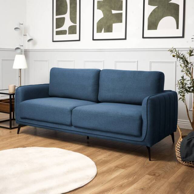 Bravich LTD Brixton 3 Seater Sofa - Modern Fabric Sofa with Steel Legs in Blue - image 1
