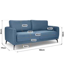 Bravich LTD Brixton 3 Seater Sofa - Modern Fabric Sofa with Steel Legs in Blue - thumbnail 8