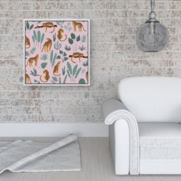 "Warren Reed - Designer Hand Drawn Leopards Framed Canvas in Off-White - Size: W30"" x H30""" - thumbnail 2