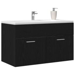 Berkfield Home Bathroom Sink Cabinet Black Oak 90x38, 5x46 cm Engineered Wood - thumbnail 3