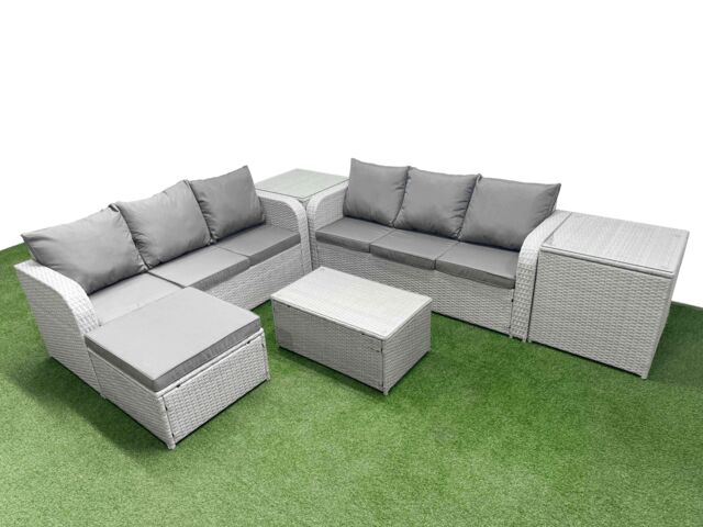 Fimous Outdoor Garden Furniture Sets 7 Seater Wicker Rattan Furniture Sofa Sets w/ Rectangular Coffee Table high Back Lounge Sofa Big Footstool 2 - image 1
