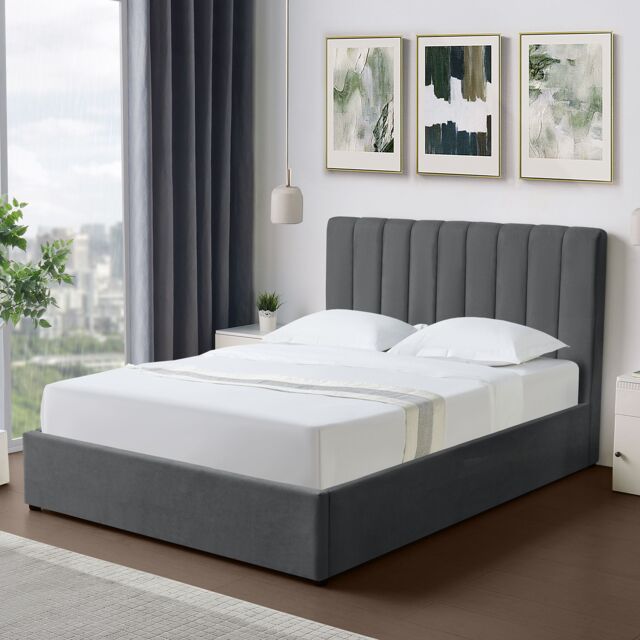 Artemis Home Evelynne Fabric 135cm Double Ottoman Bed Frame with Storage in Dark Grey - image 1