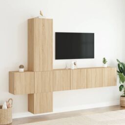 Berkfield Home 5 Piece TV Wall Units Sonoma Oak Engineered Wood in Brown - thumbnail 3