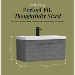 Balterley 800mm Wall Hung 1 Drawer Vanity, Woodgrain Anthracite, Black Handle in Grey - thumbnail 5