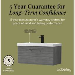 Balterley 800mm Wall Hung 1 Drawer Vanity, Woodgrain Anthracite, Black Handle in Grey - thumbnail 6