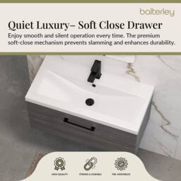 Balterley 800mm Wall Hung 1 Drawer Vanity, Woodgrain Anthracite, Black Handle in Grey - thumbnail 3