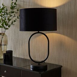 ValueLights Antonia Black Velvet Drum Shade Matte Black Oval Table Lamp with Bulb - thumbnail 3