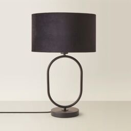 ValueLights Antonia Black Velvet Drum Shade Matte Black Oval Table Lamp with Bulb - thumbnail 6