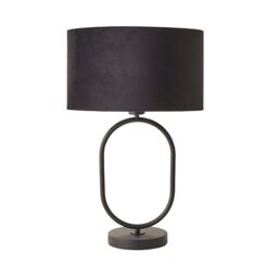 ValueLights Antonia Black Velvet Drum Shade Matte Black Oval Table Lamp with Bulb - thumbnail 2