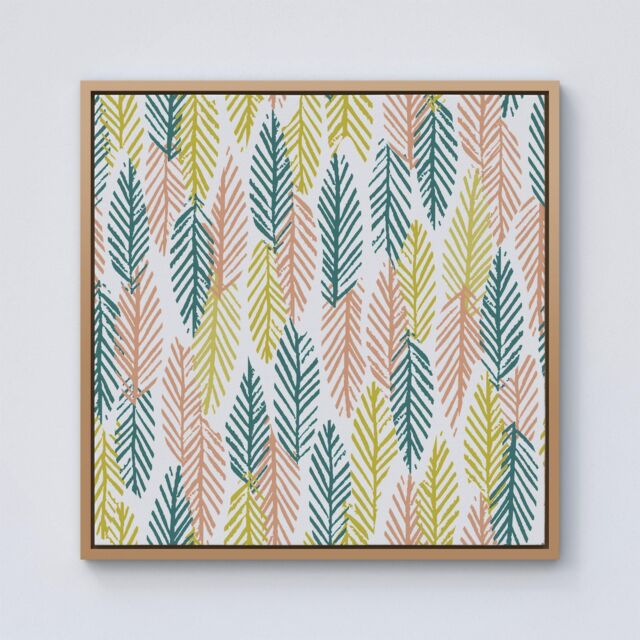 "Warren Reed - Designer Scandinavian Style Foliage Framed Canvas in Light Brown - Size: W30"" x H30""" - image 1